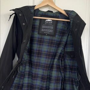 Penfield Dark Hooded Coat with Plaid Lining